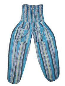  Handmade Hippie Cotton Yoga Pant, Blue Stripe Boho Comfy Harem Pants Trouser S/M/L