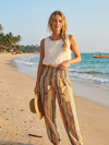 Women's Peach Stripe Canvas Cotton Baggy Pants | High Waist Bohemian Trousers for Yoga S/M/L
