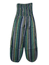 Boho Hippie Pants, Hippie Cotton Green Blue Harem Pants, Handmade Stripe Pants S/M/L