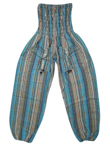  Handmade Hippie Cotton Yoga Pant, Blue Stripe Boho Comfy Harem Pants Trouser S/M/L