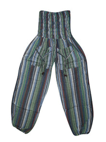  Cotton Pant, Green Stripe Print Bohemian Pants, baggy pants, High Waist Pants S/M/L