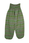 Hippie Cotton Yoga Pant, Green Stripe Boho Comfy Trouser High Waist Pant S/M/L