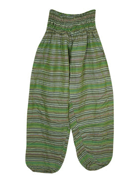 Hippie Cotton Yoga Pant, Green Stripe Boho Comfy Trouser High Waist Pant S/M/L