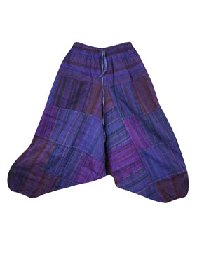 Women Harem Hippie Pant, Purple Cotton Baggy Handmade Stripe Print Cuffed Pants, S/M/L