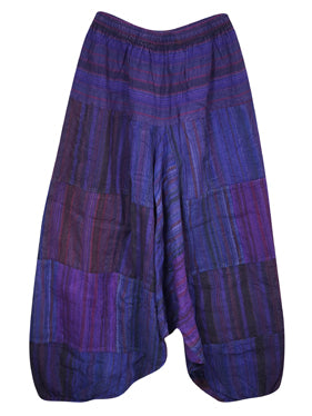 Women Harem Hippie Pant, Purple Cotton Baggy Handmade Stripe Print Cuffed Pants, S/M/L