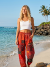 Unisex Red Boho Patchwork Jogger Pants | Cotton Hippie Festival, Yoga & Travel Trousers S/M/L
