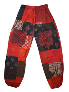  Patchwork Cotton Harem Pants, Red Gothic Patch Unisex Jogger Pants S/M/L