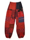 Patchwork Cotton Harem Pants, Red Gothic Patch Unisex Jogger Pants S/M/L