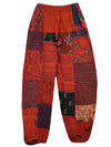 boho hippie patchwork pants, Red unisex pockets, Cotton Harem Pant S/M/L