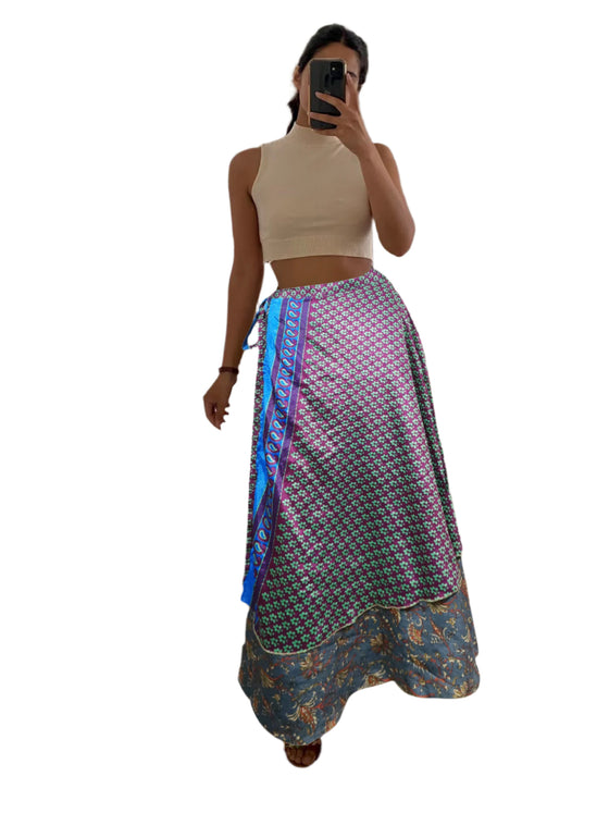 Women Sari wrap skirt Purple Summer Magic Skirts, One Size