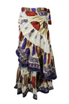 Womens Silk Sari Blue White Party Long Skirts One size