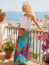 Women’s Pink & Blue Patchwork Wrap Skirt – Boho Fashion Wrap-Around Skirt for Summer One Size