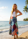 Women's Blue & Pink Patchwork Wrap Skirt – Boho Cotton Tie-Waist Flowy Summer Fashion One Size