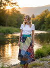 Women’s Multicolor Wrap Skirt – Retro Cotton Patchwork Wrap-Around Boho Skirt One Size