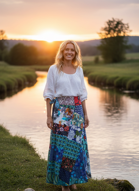 Women’s Multicolor Wrap Skirt – Boho Patchwork Cotton Hippie Beach Skirt One size