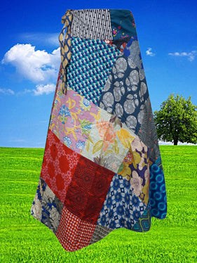 Womens Colorful Wrap Around Skirts, Fun Patchwork Beach Skirts, One Size