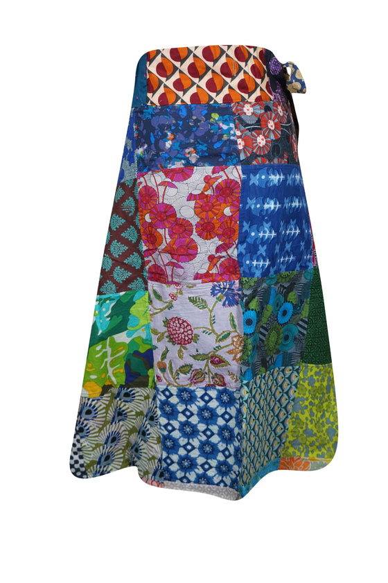 Womens Colorful Wrap Around Skirts, Fun Patchwork Beach Skirts, One Size
