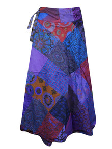  Womens Cotton Wrap Skirt, Blue Retro Hippy Gypsy Skirts, One size