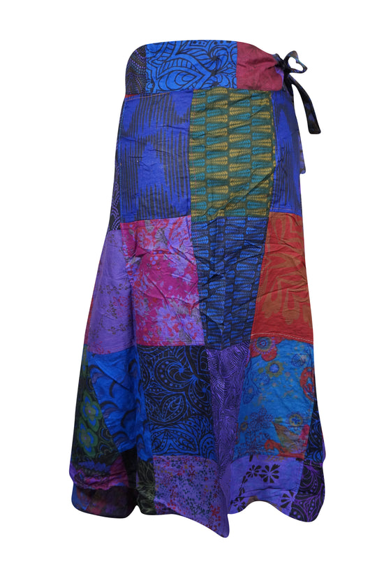 Womens Cotton Wrap Skirt, Blue Retro Hippy Gypsy Skirts, One size