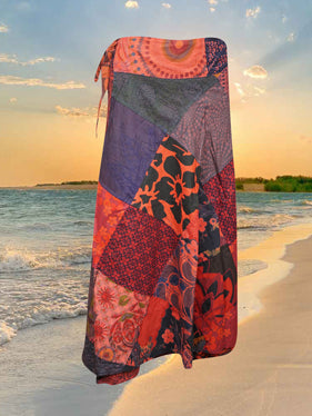 Womens Retro Wrap Skirt, Red Cotton Gypsy Wrap Skirt, One size