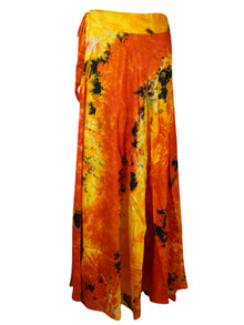  Women Maxi Wrap Skirts, Orange Hand Dyed Beach Summer Wraparound Skirt One size