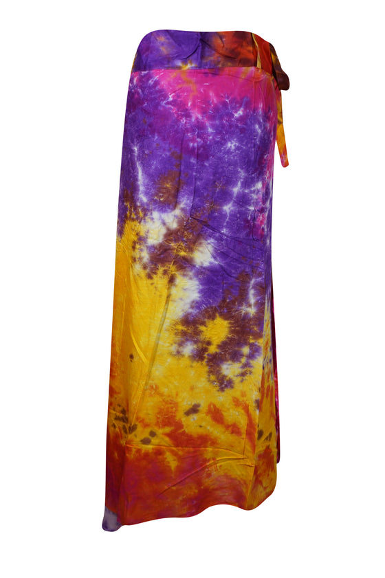 Women Multicolor Wrap Maxi Skirt, Tie Dye Long Skirt, Beach Gypsy Skirts One Size