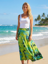 Women’s Retro Wrap Maxi Skirt – Green Tie-Dye Summer Wraparound Boho Skirt One size