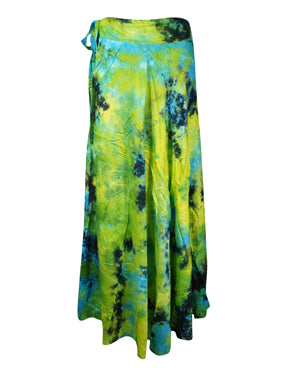 Women Retro Wrap Maxi Skirt, Green Tie Dye Summer Wraparound Skirts One size