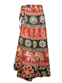  Womens Long Cotton Skirt, Brown Red Hippie Wrap Around Maxi Skirts One size