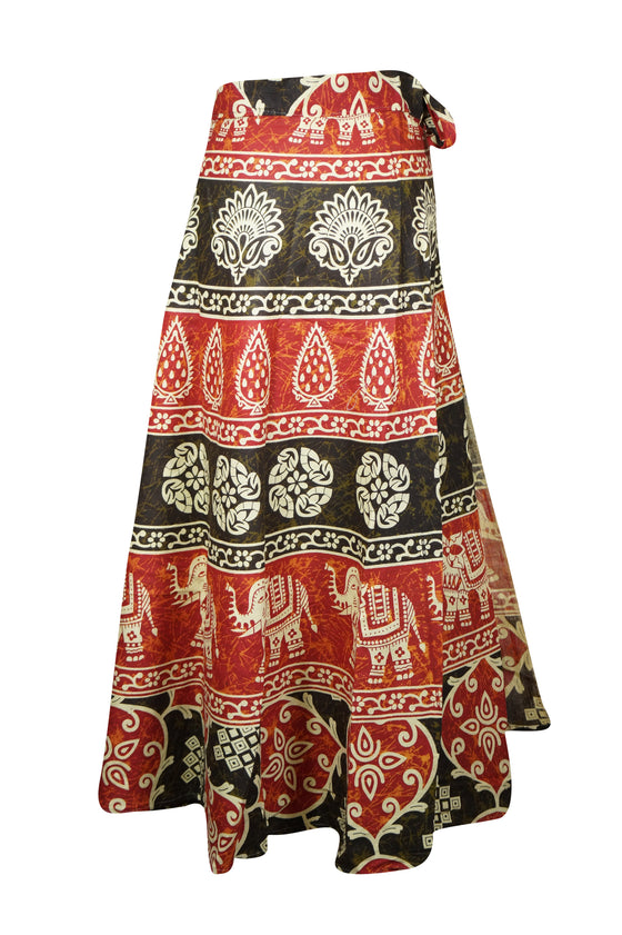 Womens Long Cotton Skirt, Brown Red Hippie Wrap Around Maxi Skirts One size