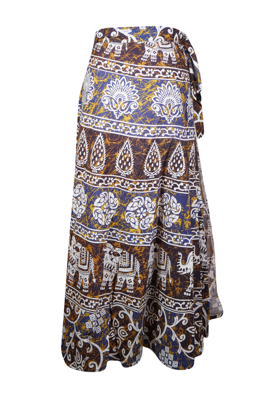 Womens Cotton Wrap Skirt, Blue Purple Printed Summer Maxi Skirts One Size