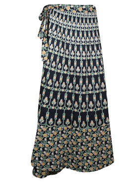 Womens Black Floral Maxi Skirt, Cotton Beach Gypsy Boho Flare Skirts One size