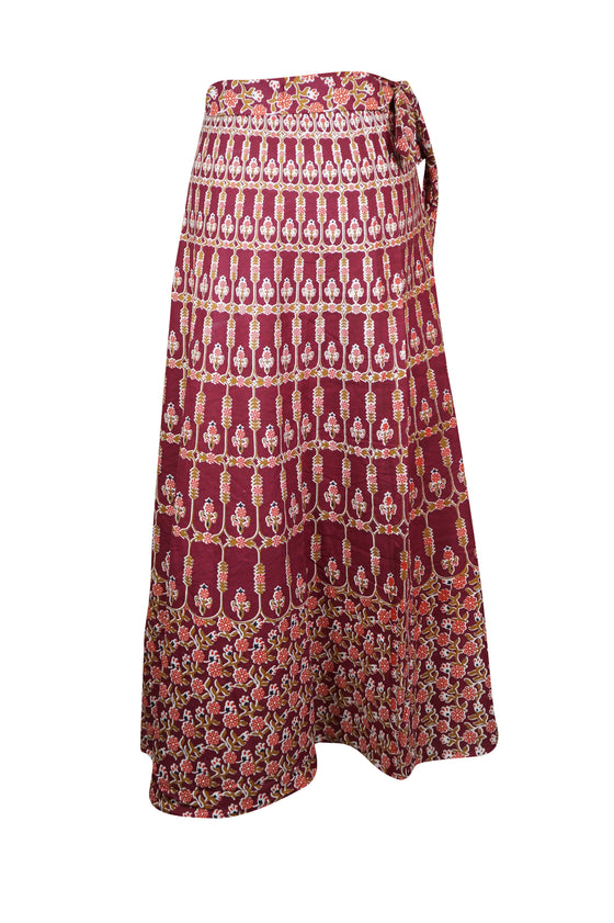 Womens Red White Gypsy Summer Maxi Skirt, Cotton Wrap Skirts One Size