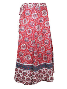  Womens Cotton Wrap Skirt, Coral Red Gypsy Summer Maxi Wraparound Skirts One Size