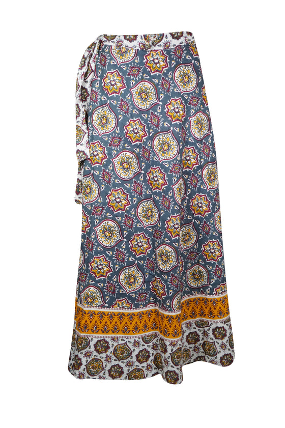 Women Boho Chic Wrap Skirts Blue Floral Wrap around Maxiskirt One size