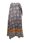 Women’s Boho Chic Blue Floral Wrap Skirt – Flowy Cotton Maxi Wrap-Around Skirt One size
