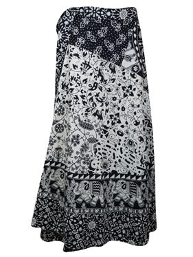 Womens Animal Print Wrap Skirt, Cotton Black White Wraparound Skirts One size