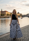 Women’s Black & White Floral Wrap Maxi Skirt – Gypsy Boho Long Skirt for Beach & Style One Size