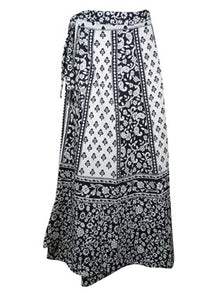  Womens Paisley Print Long Cotton Wrap Skirt, Black White Hippie Wrap Skirts One size