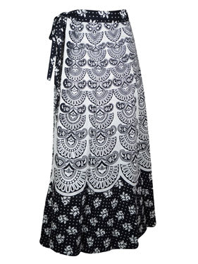 Womens Black White Wrap Skirt, Long A Line Skirt, Printed Maxi Wrap Skirts One size