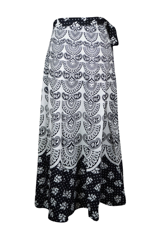 Womens Black White Wrap Skirt, Long A Line Skirt, Printed Maxi Wrap Skirts One size