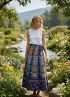 Women’s Blue Peacock Print Cotton Wrap Skirt – Jaipuri Wrap Around Maxi Skirt  One size