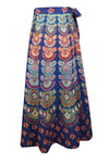 Womens Cotton Skirts, Blue Peacock Print wrap Jaipuri Wrap around Skirt One size