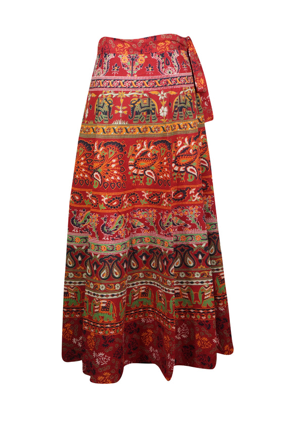 Womens Tangerine Red Wrap Skirt , Animal Print Maxi Wrapkirt, SML