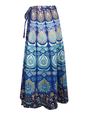 Women Wraparound Paisley Skirt, Sea Blue Boho Wrap Skirts, One Size