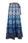 Women Wraparound Paisley Skirt, Sea Blue Boho Wrap Skirts, One Size