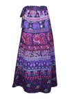 Womens Violet, Mauve Animal Maxi Skirt, Cotton Open Waist Beach Travel Skirts SML