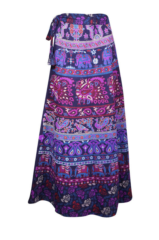 Womens Violet, Mauve Animal Maxi Skirt, Cotton Open Waist Beach Travel Skirts SML