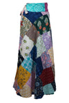 Women’s Blue Multicolor Floral Wrap Skirt – Cotton Patchwork Boho Maxi Skirt One-Size