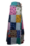 Women’s Blue Multicolor Floral Wrap Skirt – Cotton Patchwork Boho Maxi Skirt One-Size